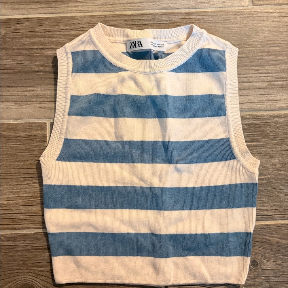 Zara Cream and Blue Knit Top